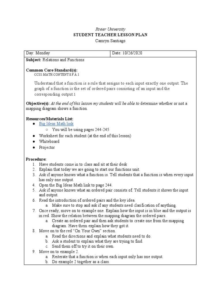 Relations And Functions Lesson Plan-2 | PDF | Function (Mathematics ...