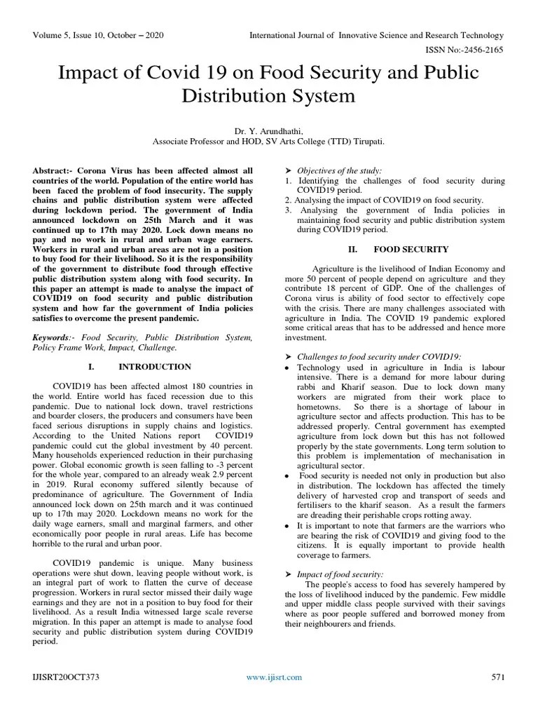 Impact Of Covid 19 On Food Security And Public Distribution System ...