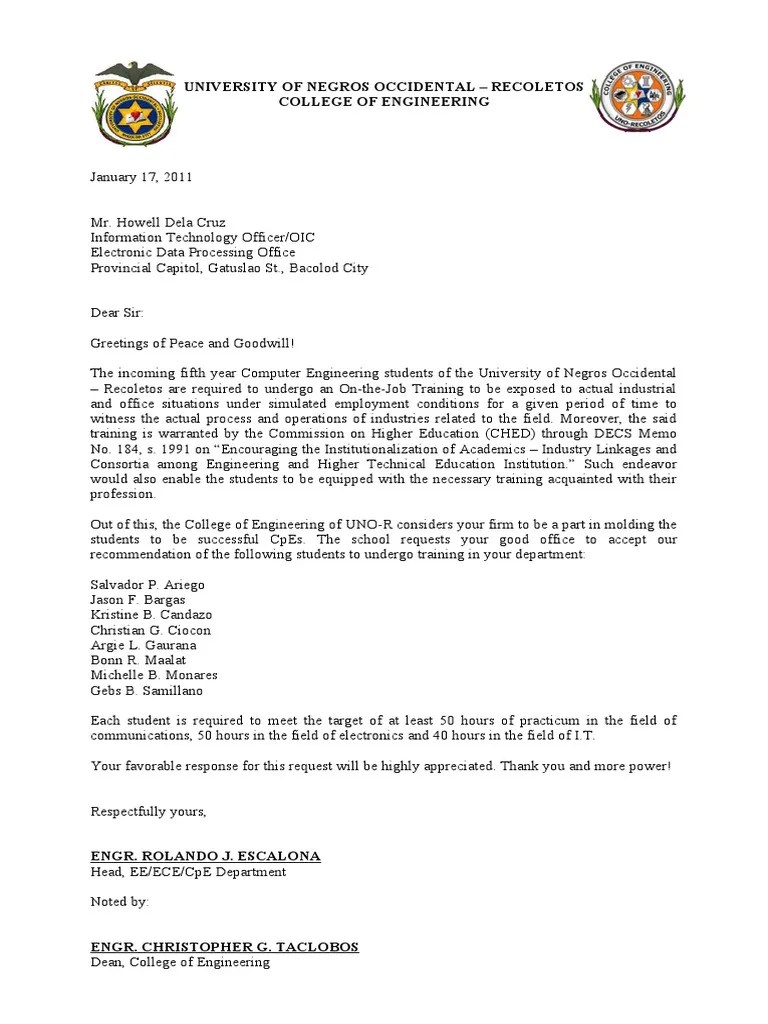 Sample letter of intent for graduate program. OJT Recommendation Letter - 2011