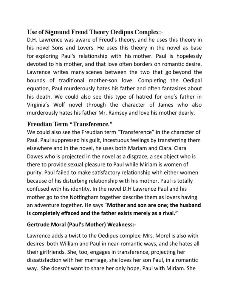 Use Of Sigmund Freud Theory Oedipus Complex | PDF