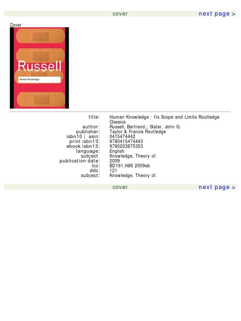 Bertrand Russell - Human Knowledge Its Scope And Limits | PDF ...