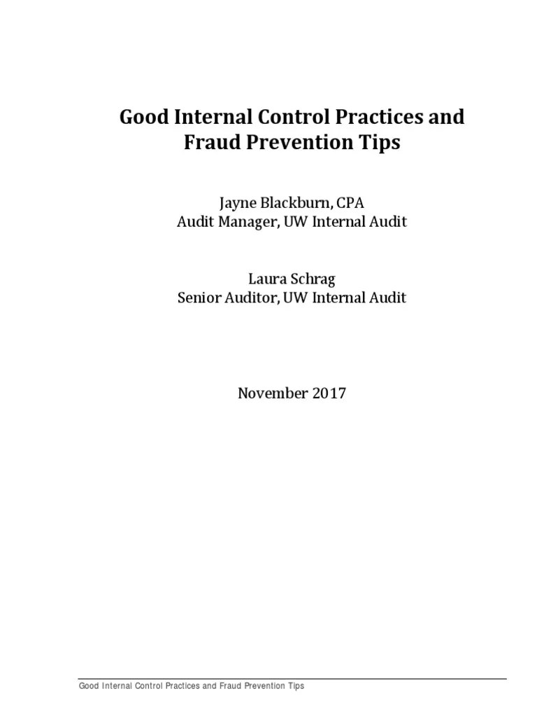 Good Internal Control Practices And Fraud Prevention Tips | PDF | Internal Control | Records ...