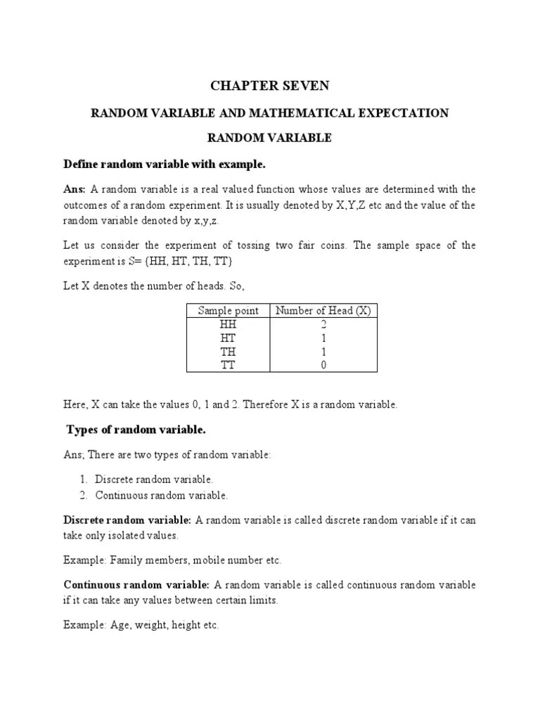 Chapter Seven: Random Variable And Mathematical Expectation Random ...