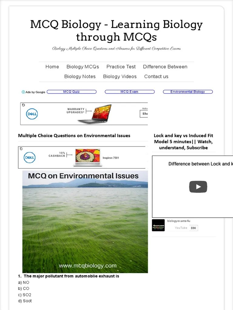 Multiple Choice Questions On Environmental Issues - MCQ Biology - Learning Biology Through MCQs ...