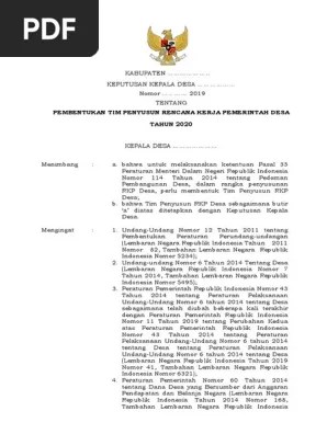 Rencana kerja pemerintah desa yang selanjutnya disebut rkp desa merupakan penjabaran dari rpjm. Sk Tim Penyusun Rkp Desa 2021 Pdf