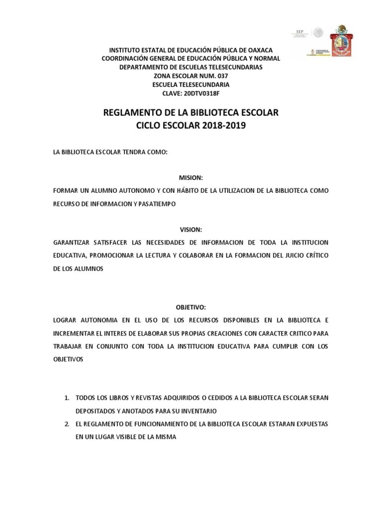 Reglamento De La Biblioteca Escolar | PDF | Bibliotecas