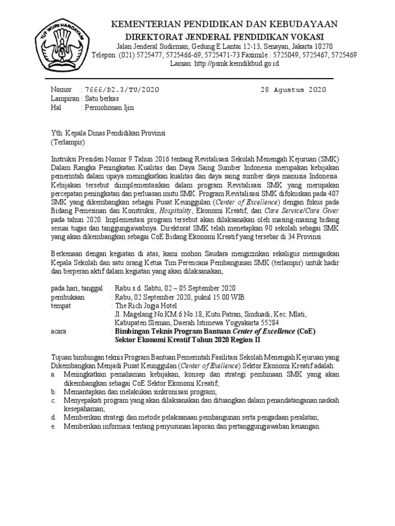 (smk) merupakan salah satu pilar pokok pembangunan pendidikan di indonesia. 06 Surat Undangan Eksternal Sekolah Bimtek Coe Ekonomi Kreatif Region 2 Ttd Pdf