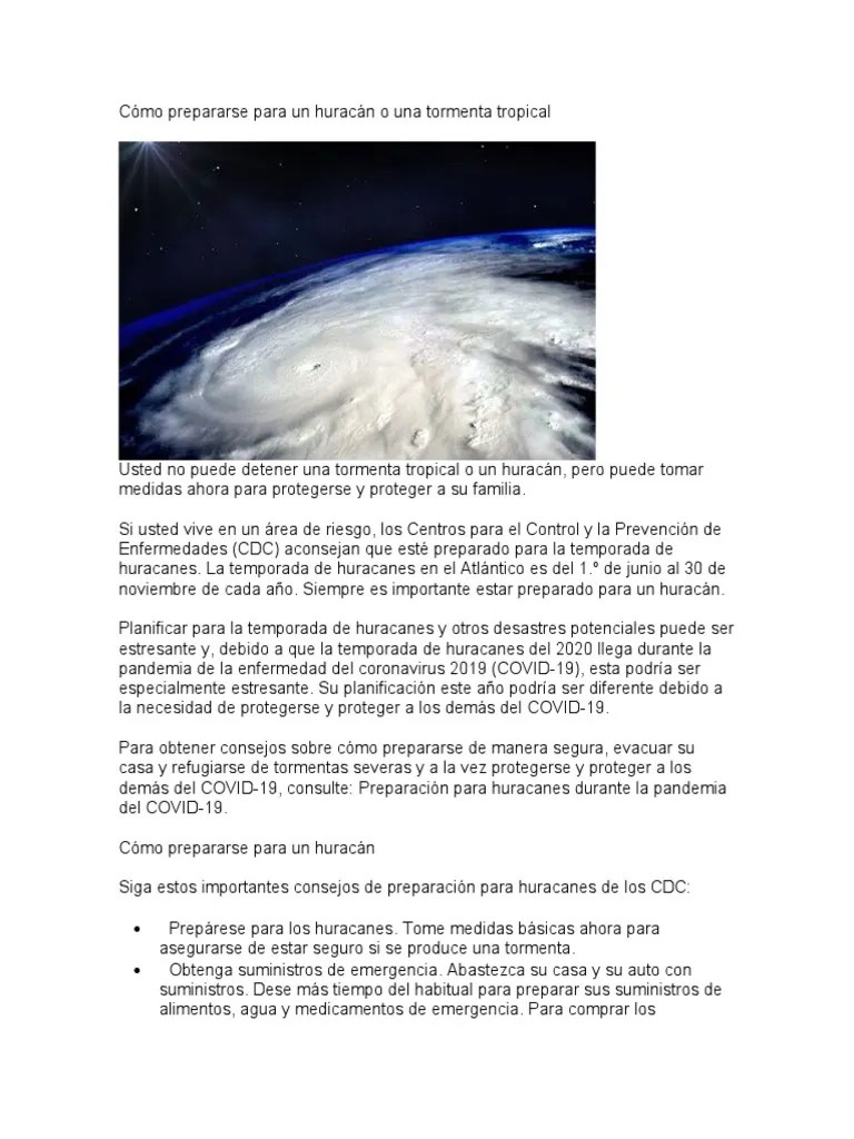 Cómo Prepararse Para Un Huracán O Una Tormenta Tropical | PDF ...