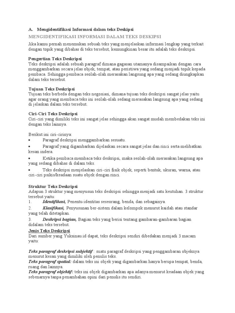 Mengidentifikasi Informasi Dalam Teks Deskipsi | PDF