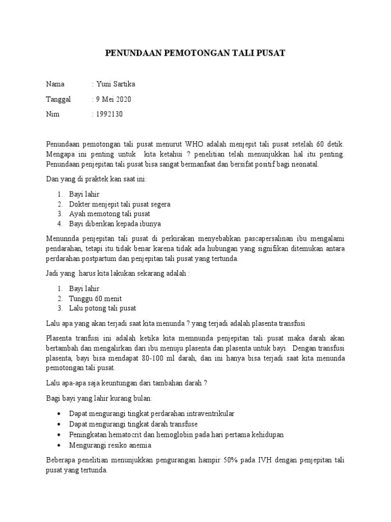 Penundaan Pemotongan Tali Pusat | PDF