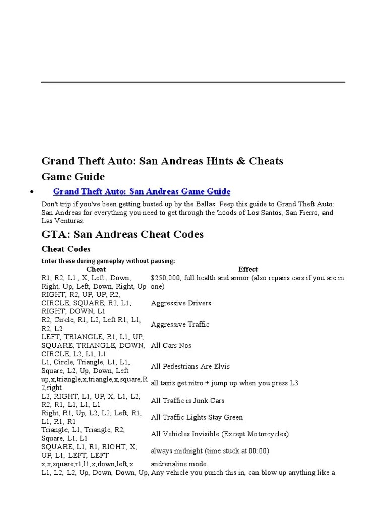 GTA San Andreas Cheat PS 2 | PDF | Leisure | Semi Trailer Truck