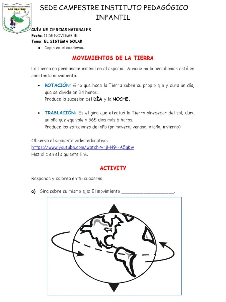Os hablamos de los movimientos de la tierra, del de rotación, traslación del día y noche, las estaciones del año, la órbita y el eje terrestre. Segundo C Naturales 09 Al 13 De Noviembre Pdf
