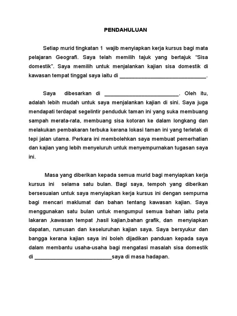 Kerja lapangan geografi tingkatan 1 2021. Pendahuluan Sisa Domestik Tamiawkc