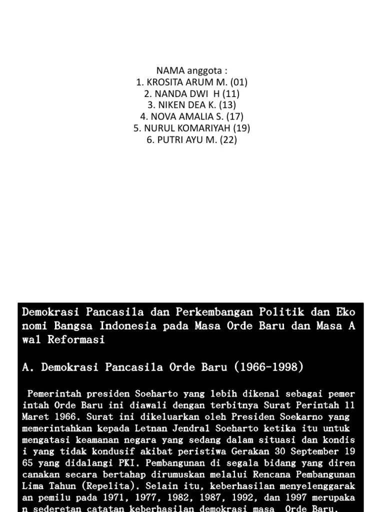Orde baru menggantikan orde lama yang merujuk . Sejarah Pdf
