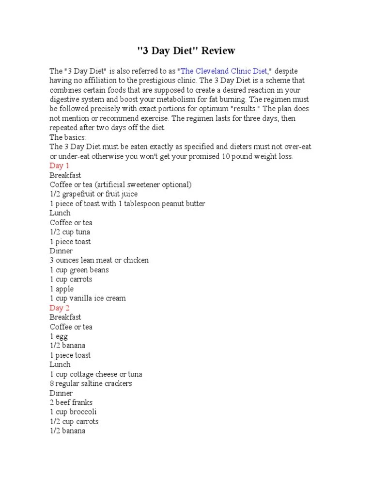 3 Day Diet | PDF | Obesity | Weight Loss
