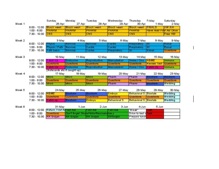 USMLE Step I Study Schedule | PDF | Sports | Nature