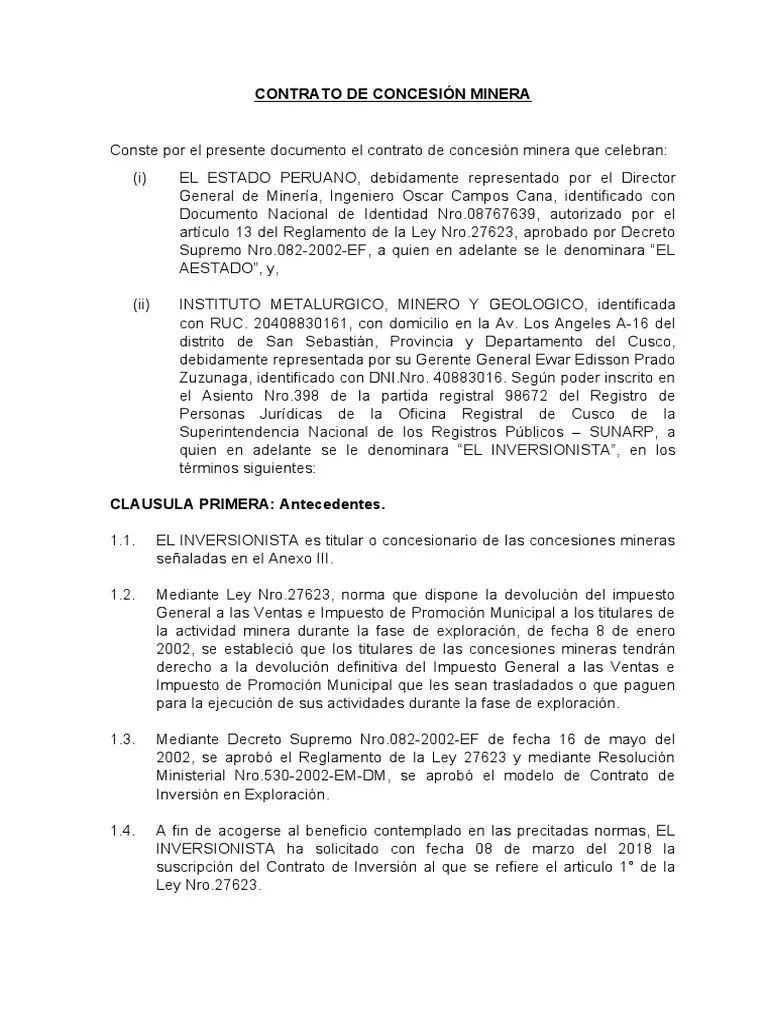 Contrato De Concesión Minera | PDF | Arbitraje | Justicia