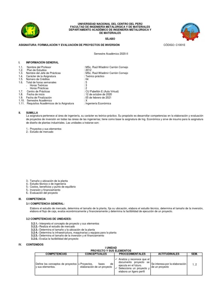 Form. Y Evalu. De Proyectos De Inversión | PDF | Moodle | Evaluación