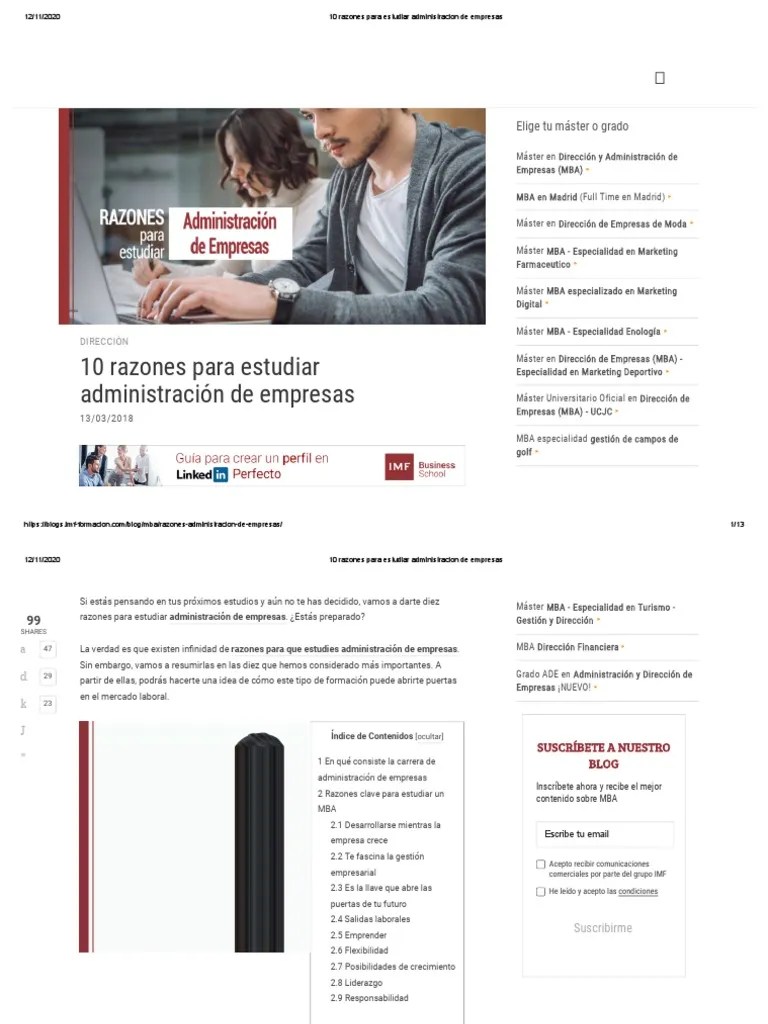 10 Razones Para Estudiar Administracion De Empresas | PDF | Máster En ...