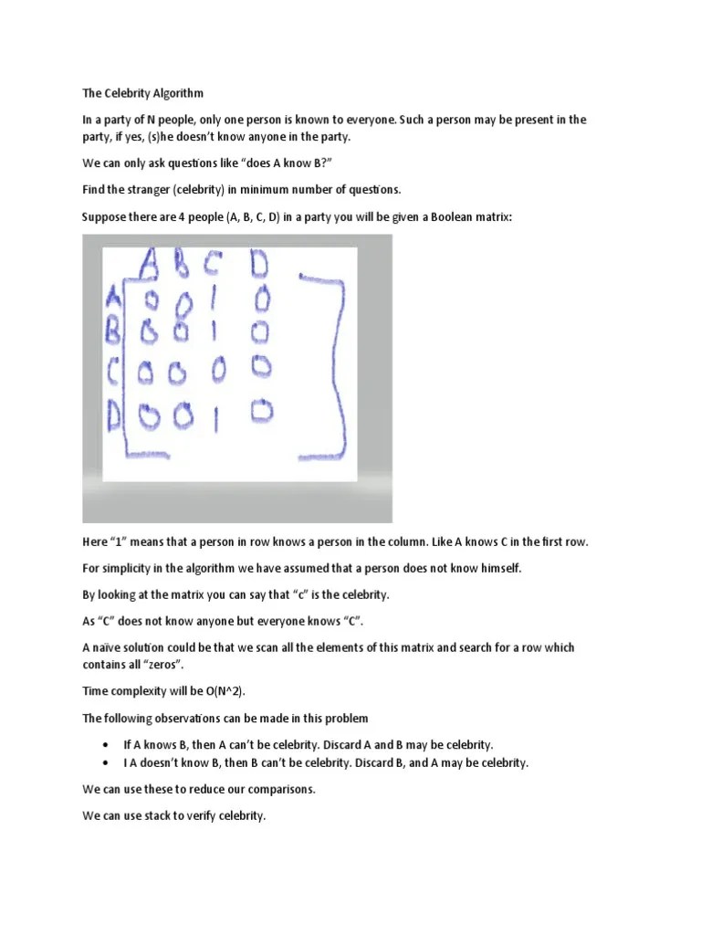 N Celebrity Algorithm | PDF | Matrix (Mathematics) | Computational Science