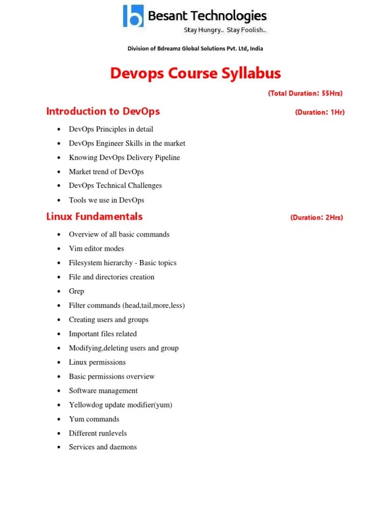 Devops Syllabus - By Murali P N, Besant Technologies PDF | PDF | Cloud ...