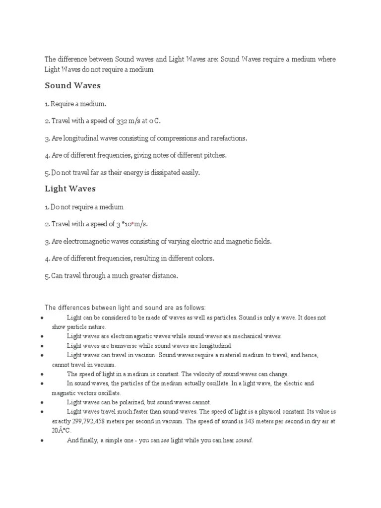 The Difference Between Sound Waves And Light Waves Are | PDF | Waves ...