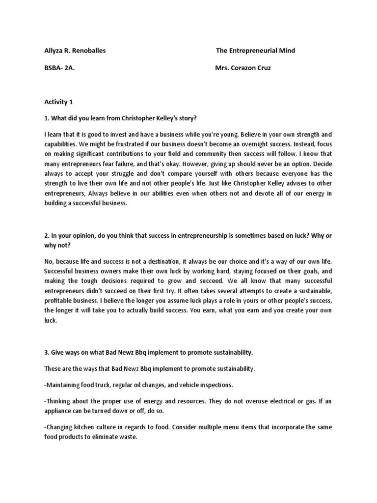 Activity 1 - Entrepreneurial Mind | PDF