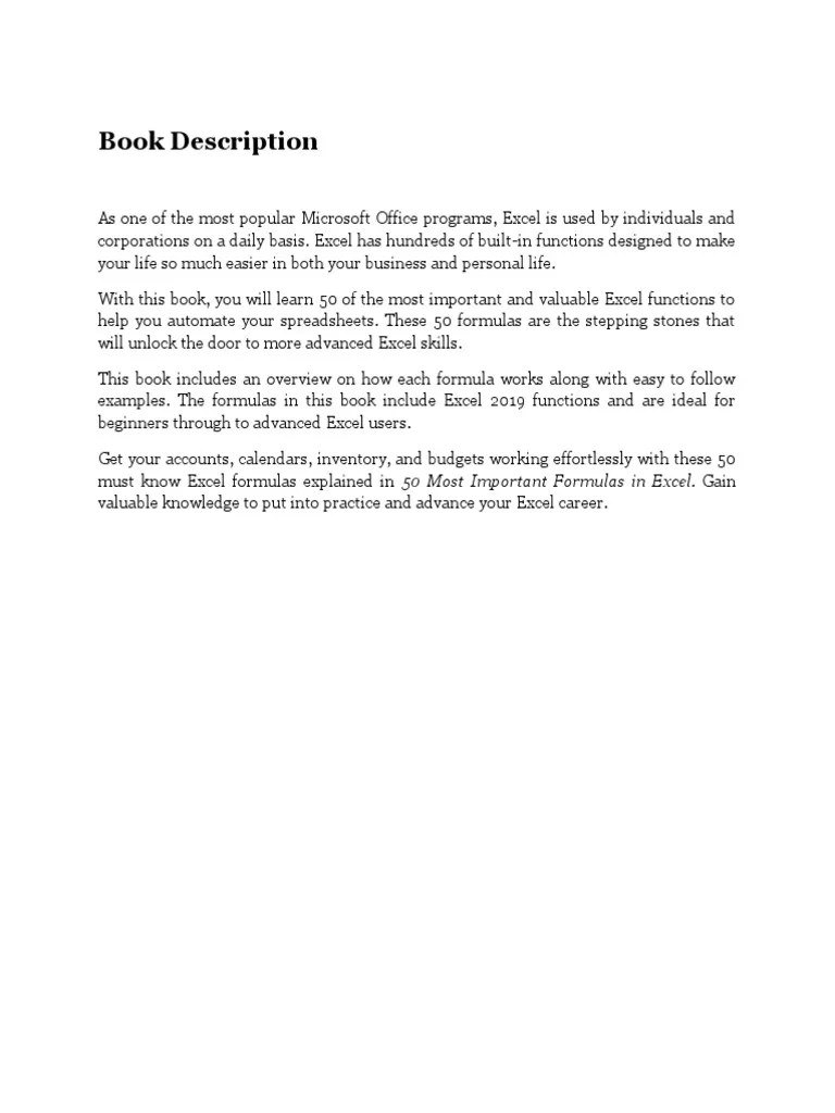 50 Most Important Formulas In Excel PDF | PDF | Microsoft Excel ...