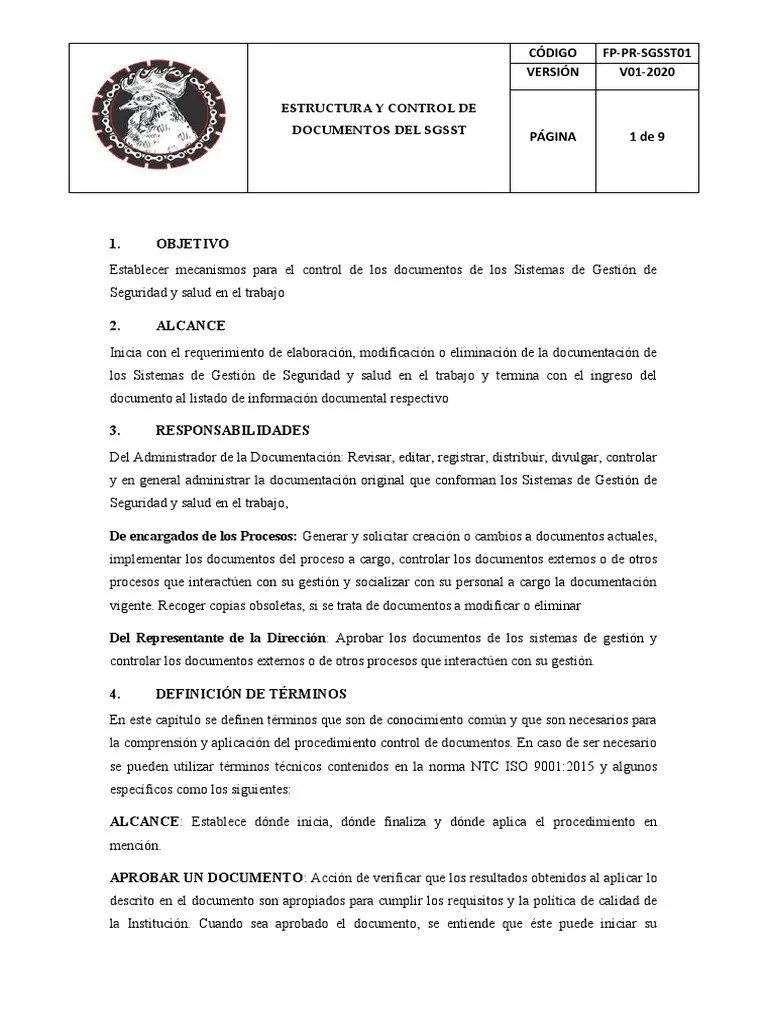 Estructura Y Control De Documentos Del SGC Iso 45001 | Descargar Gratis PDF | Sistema De Manejo ...