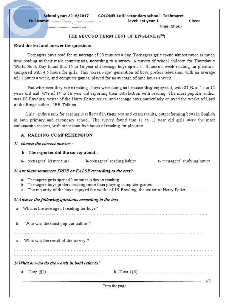 1st Year Test 1 | PDF | Grammar | Syntax