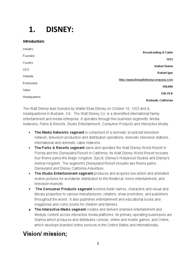 Disney:: Vision/ Mission | PDF | The Walt Disney Company | Nike