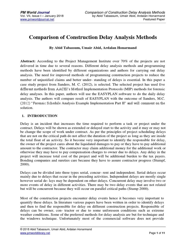Comparison Of Construction Delay Analysis Methods | PDF | Electric ...
