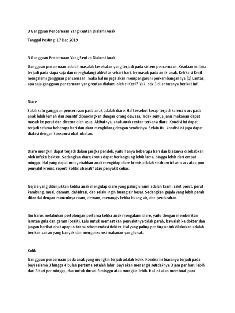 Gangguan pada sistem pencernaan balita tentu akan meresahkan ibu. 3 Gangguan Pencernaan Yang Rentan Dialami Anak Pdf