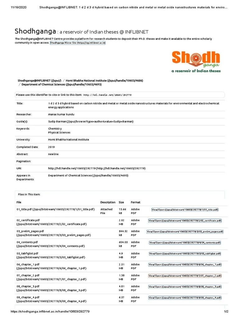 Shodhganga:: A Reservoir Of Indian Theses At INFLIBNET | PDF | Physical ...