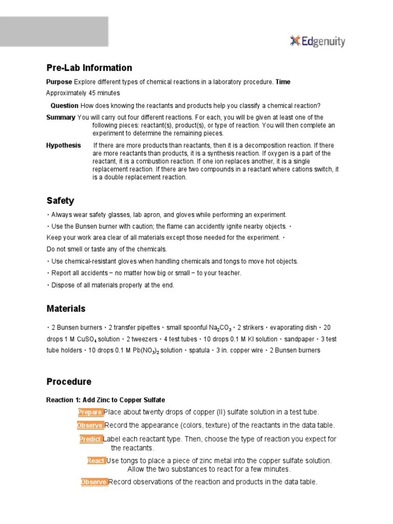 Lab - Types Of Reaction | PDF | Chemical Reactions | Oxide