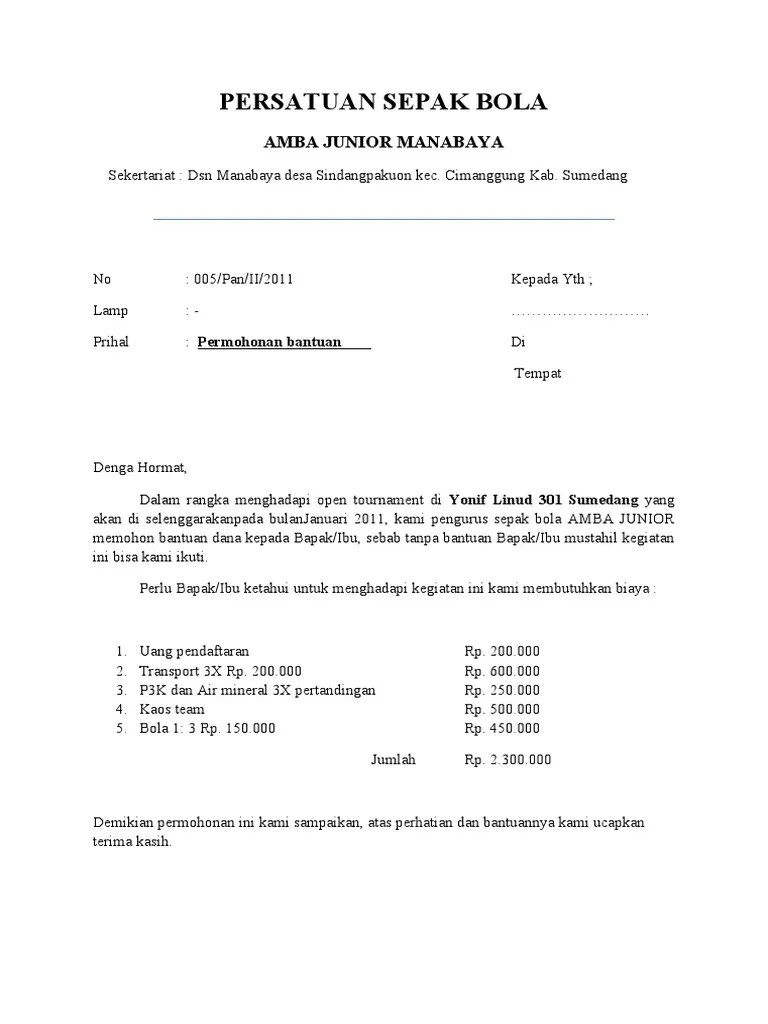 Persatuan sepak bola muda kwangen. Contoh Proposal Bantuan Dana Klub Sepak Bola Kita
