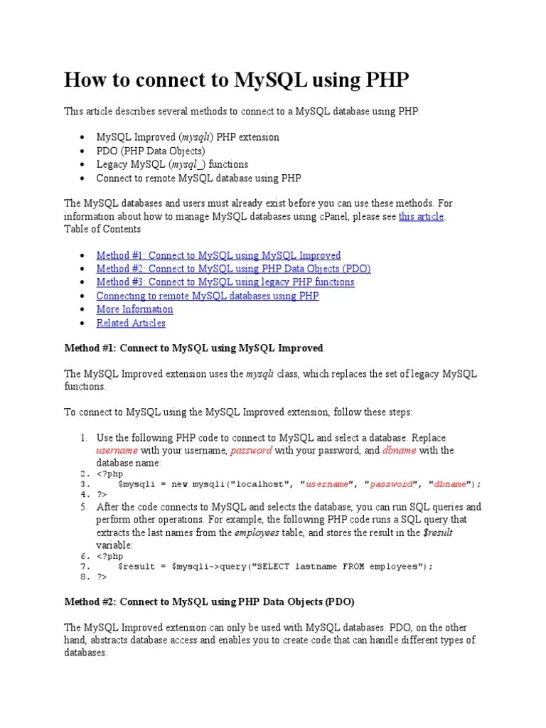 How To Connect To MySQL Using PHP | PDF