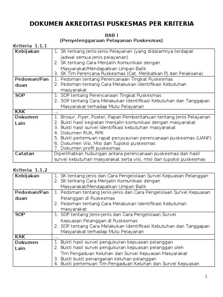 Perencanaan kinerja adalah dokumen rencana kinerja tahunan dan penetapan kinerja. Dokumen Akreditasi Puskesmas Per Kriteria Pdf