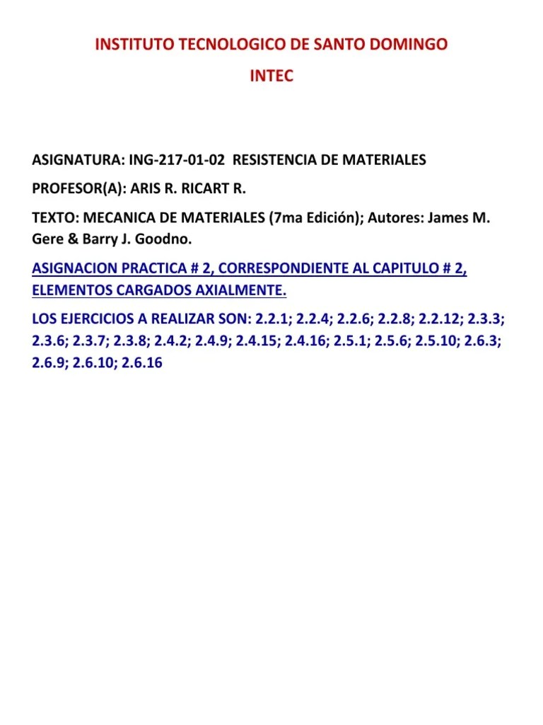 Practica # 2 Cap.2-Elementos Cargados Axialmente PDF | PDF