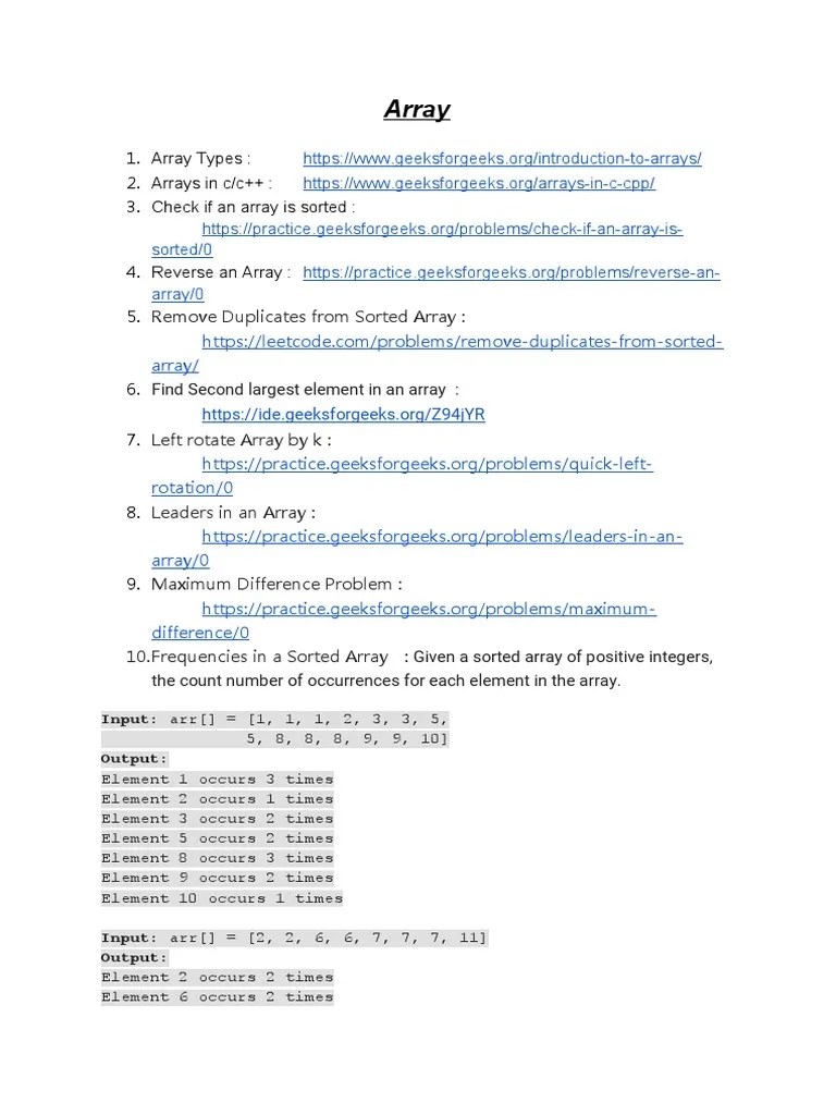 Array: 1. Array Types: 2. Arrays In C/C++: 3. Check If An Array Is ...