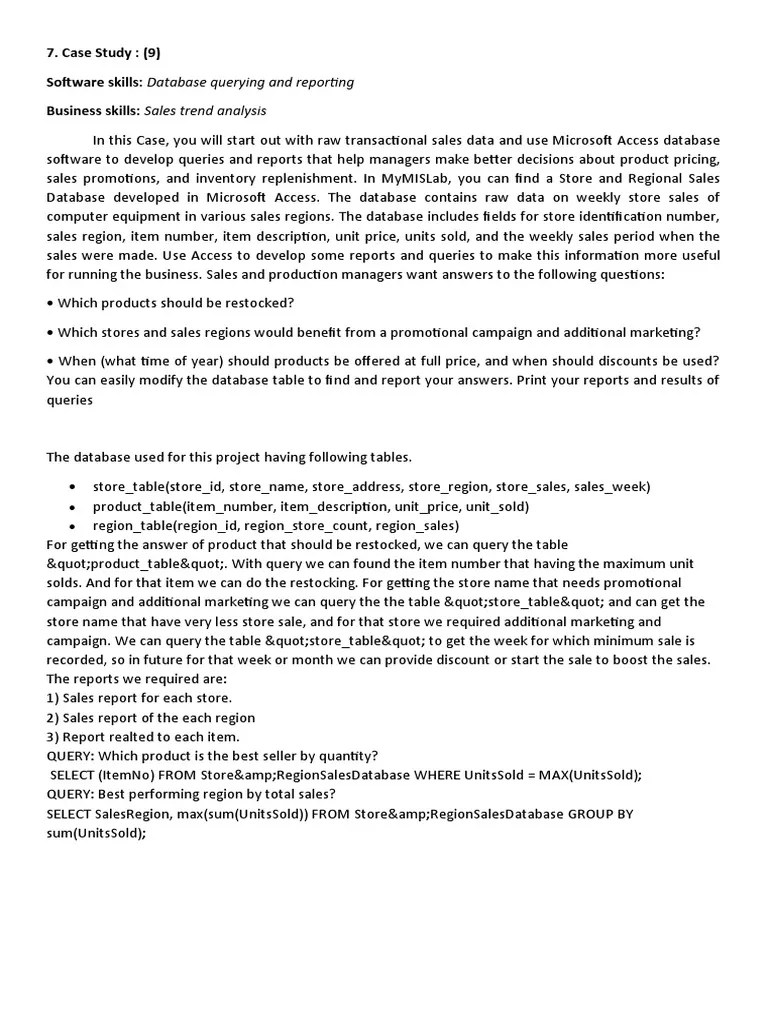 Case Study: (9) Software Skills: Database Querying And Reporting ...