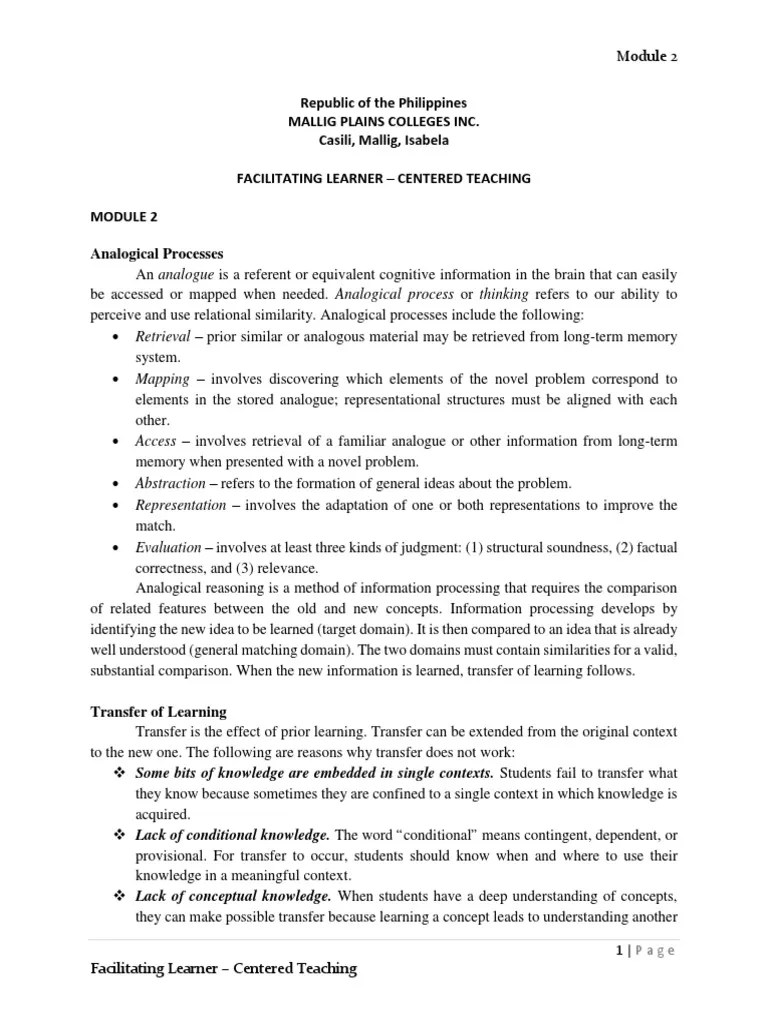 Module 2 - Facilitating Learner - Centered Teaching | PDF | Analogy ...