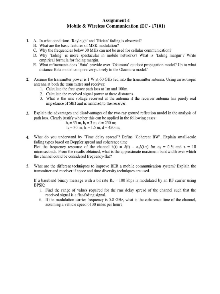 Assignment 4 Mobile & Wireless Communication (EC - 17101) : T T T T | PDF