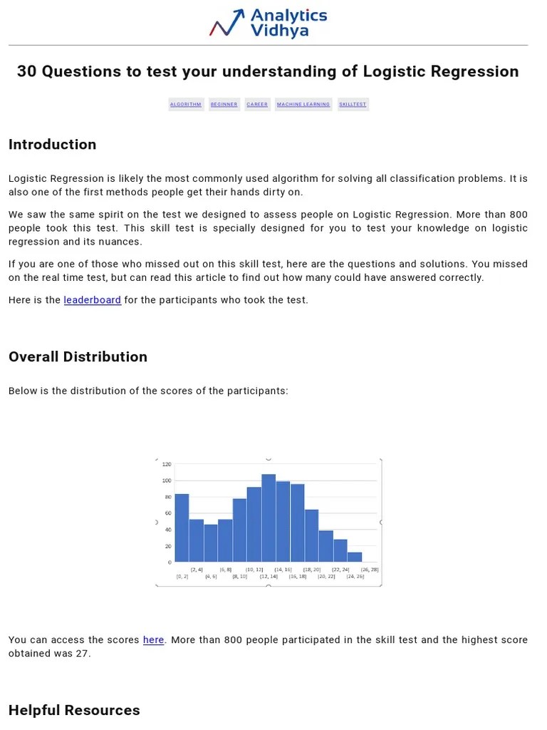 30 Questions To Test Your Understanding Of Logistic Regression | Download Free PDF | Logistic ...