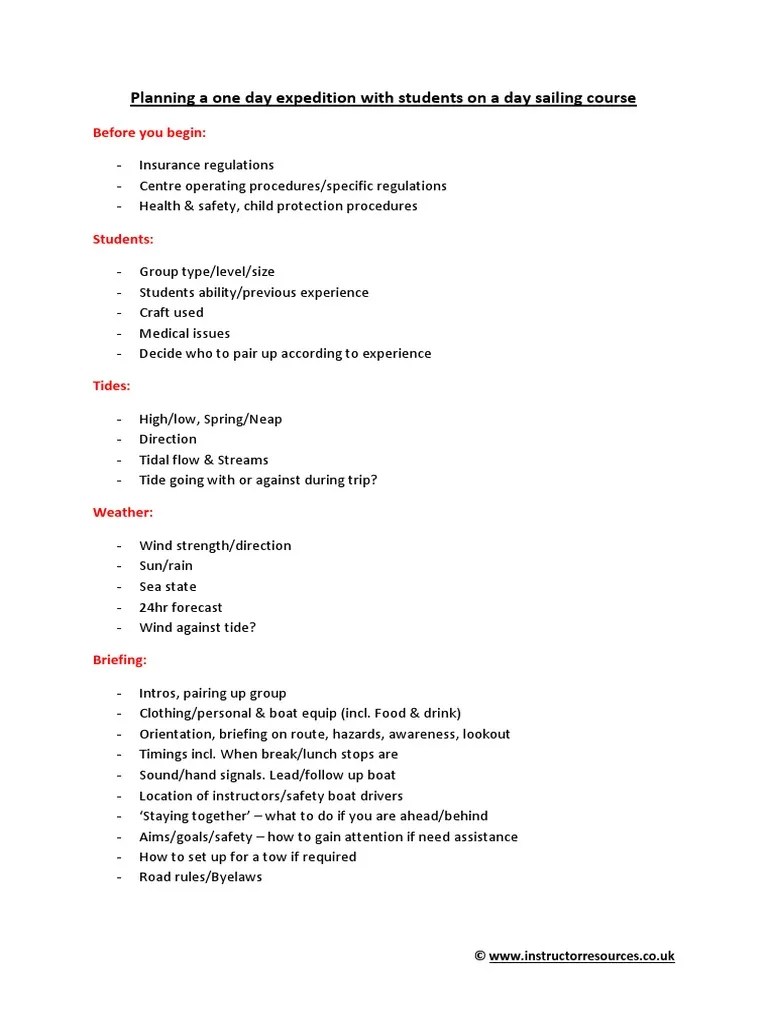 Planning A One Day Expedition With Students On A Day Sailing Course ...