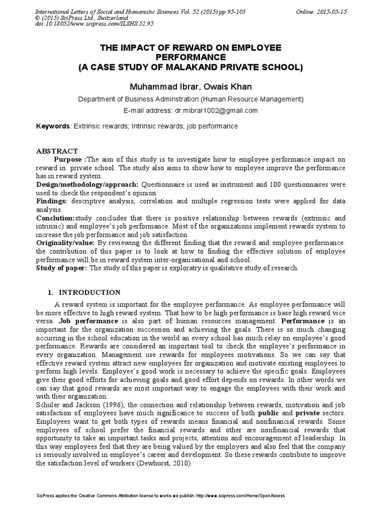 The Impact Of Reward On Employee Performance (A Case Study Of Malakand ...