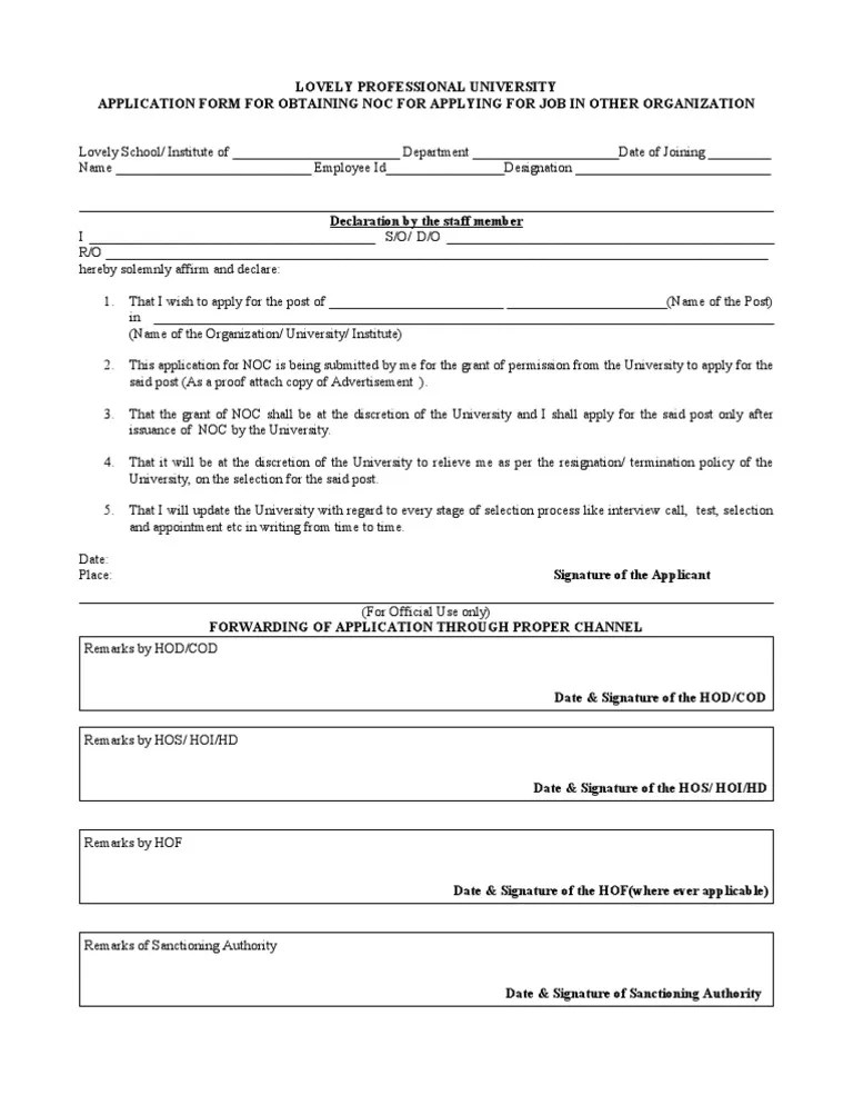 Fa to master level rs. APPLICATION FORM FOR OBTAINING NOC FOR APPLYING FOR JOB IN