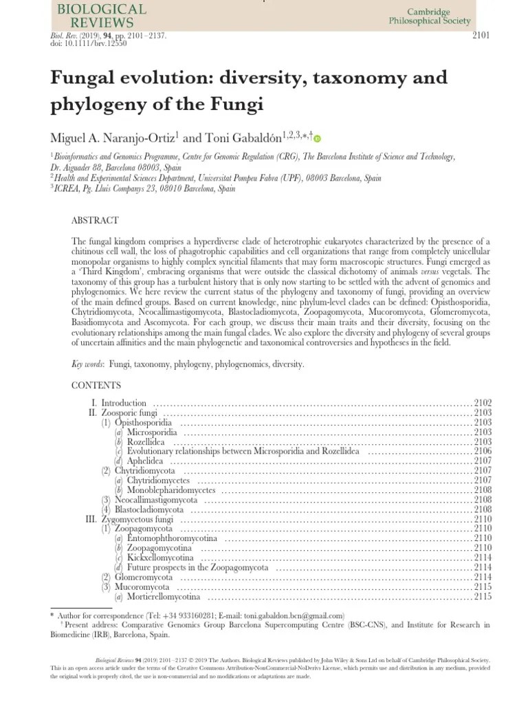Fungal Evolution: Diversity, Taxonomy And Phylogeny Of The Fungi | PDF ...