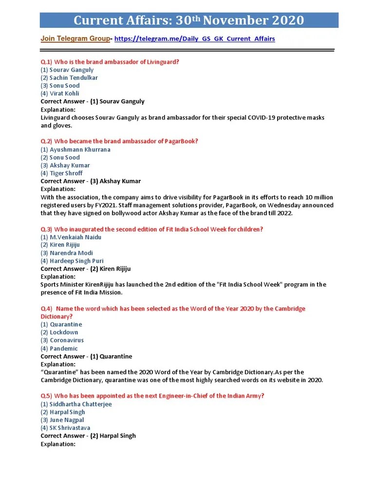 30th Nov Current Affairs | Download Free PDF | Sikhism