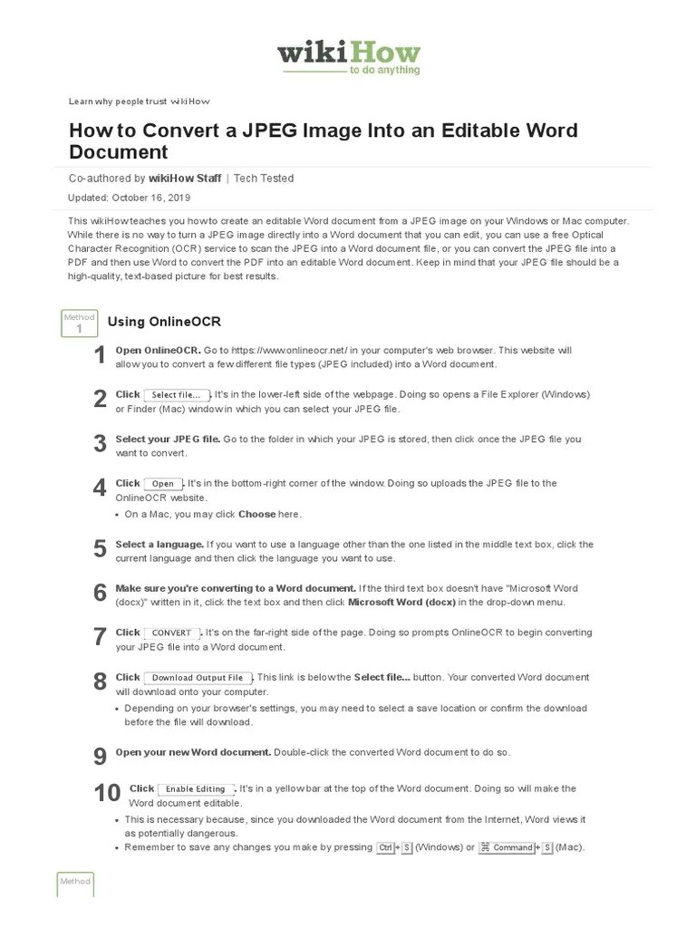 Convert JPG To Editable Word | PDF | Microsoft Word | Computer File
